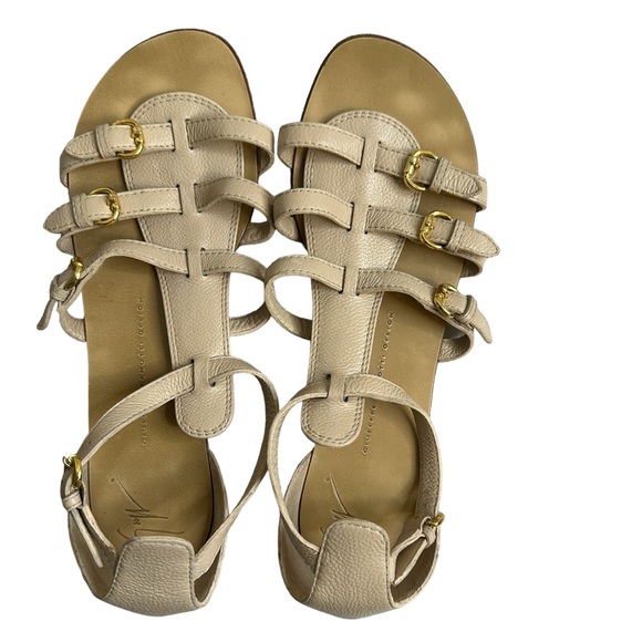 Giuseppe Zanotti Sandal Caged Gladiator Strappy Flat Open Toe Tan Leather 40 - Picture 2 of 13